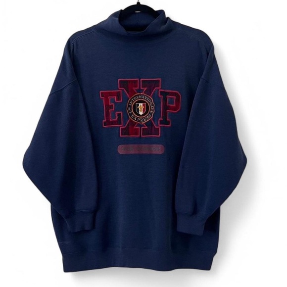 Navy Blue vintage 90s turtleneck sweatshirt with EXP logo - Picture 1 of 4